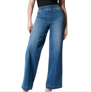 M SPANX Seamed Front Wide Leg Jeans Pintuck Wide Leg Tummy Control Slimming